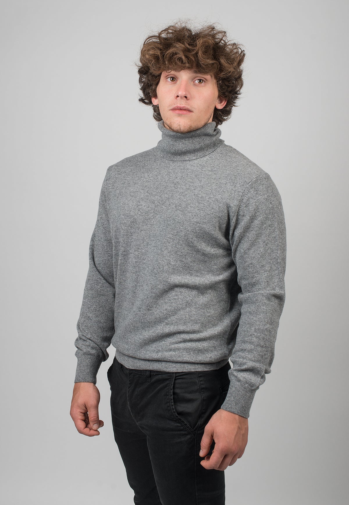 Pull col roulé homme mélange cachemire, coloris Gris, vue 2 | Dalle Piane Cashmere