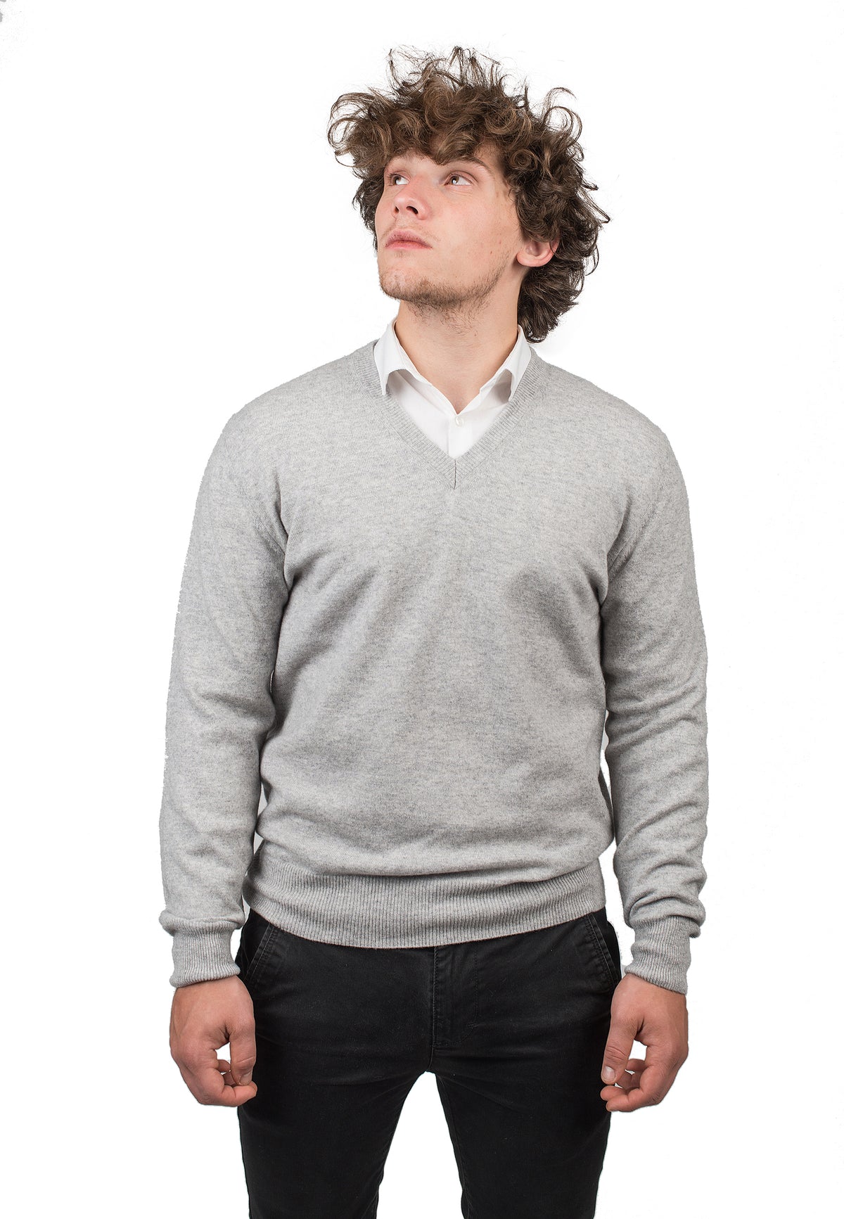 Pull col V homme 100 % cachemire, coloris Gris | Dalle Piane Cashmere