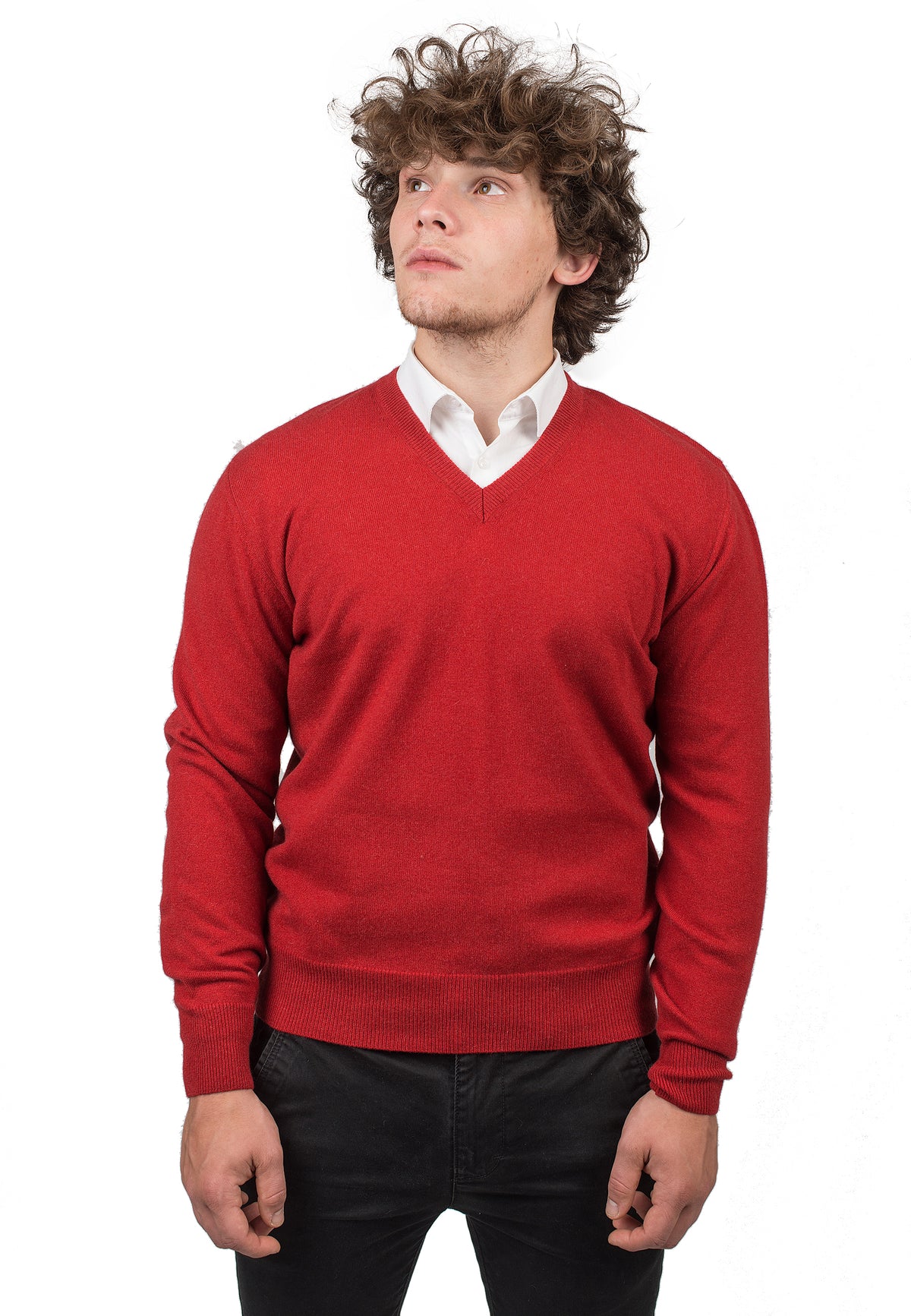 Pull col V homme 100 % cachemire, coloris Rouge | Dalle Piane Cashmere