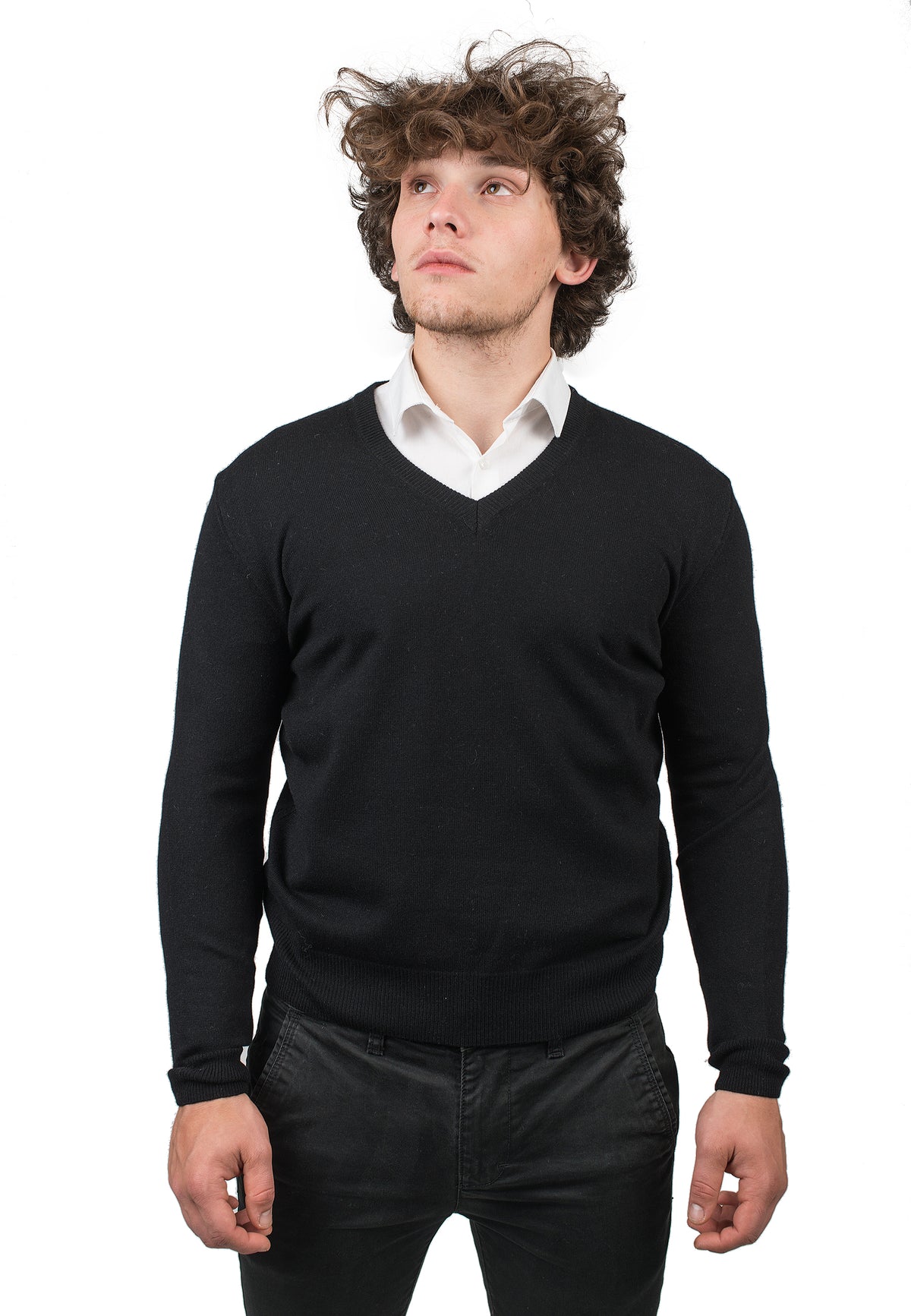 Pull col V homme 100 % cachemire, coloris Noir | Dalle Piane Cashmere