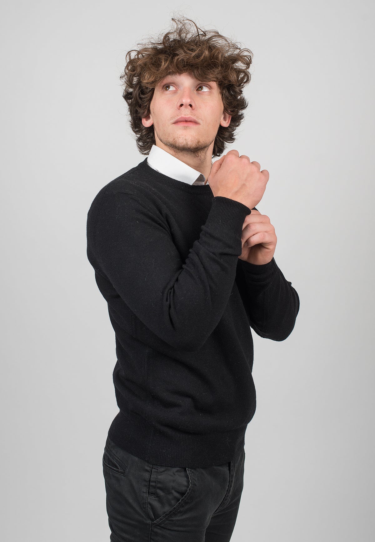 Pull col rond homme 100 % cachemire, coloris Noir, vue 3 | Dalle Piane Cashmere