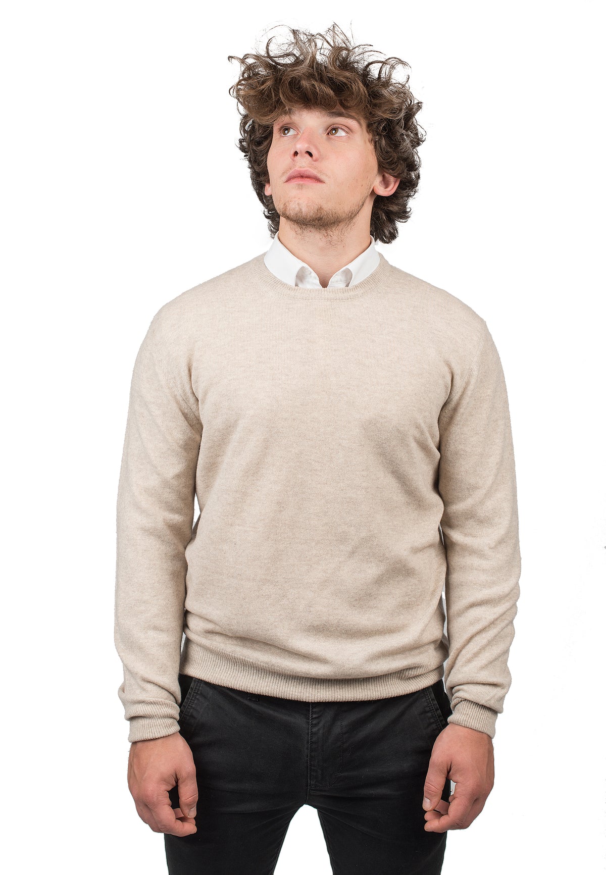 Pull col rond homme 100 % cachemire, coloris Beige | Dalle Piane Cashmere