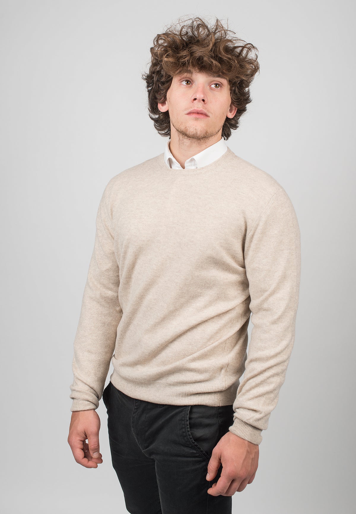 Pull col rond homme 100 % cachemire, coloris Beige, vue 2 | Dalle Piane Cashmere