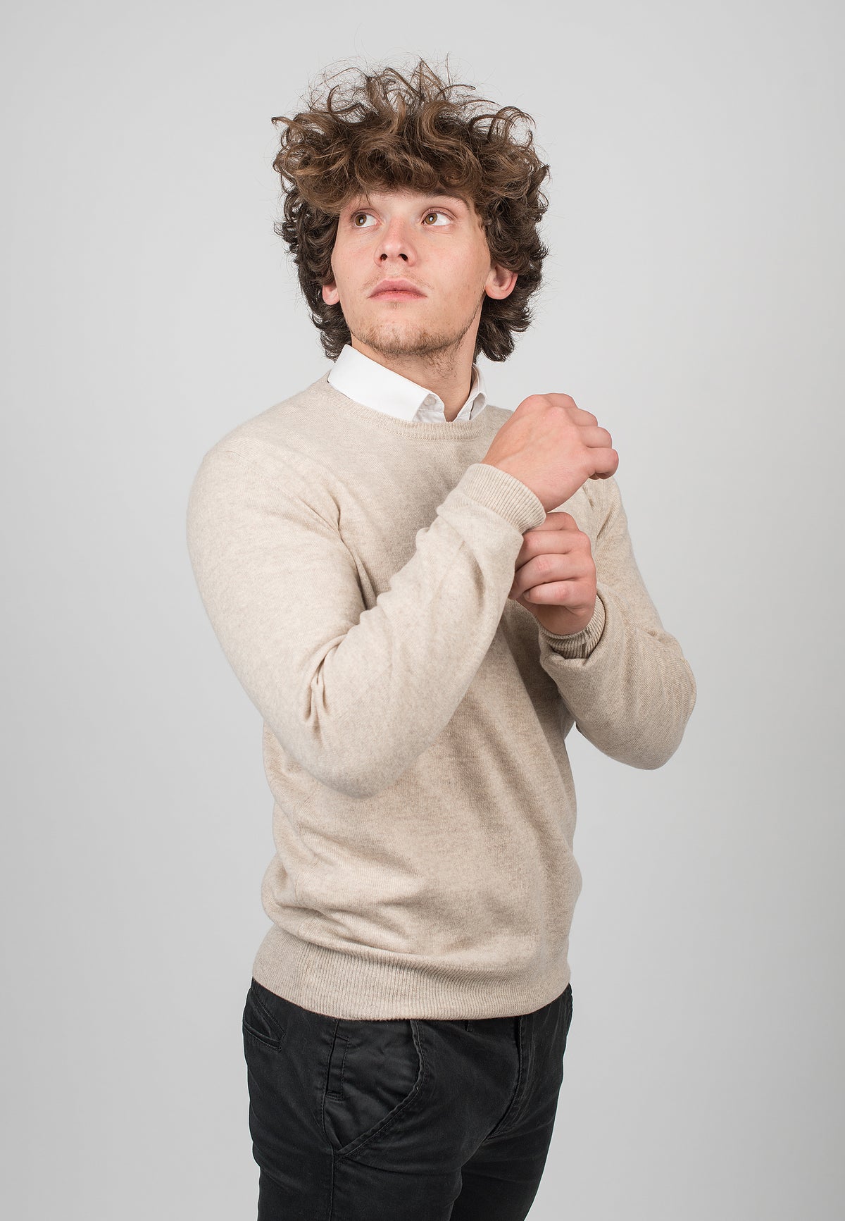 Pull col rond homme 100 % cachemire, coloris Beige, vue 3 | Dalle Piane Cashmere