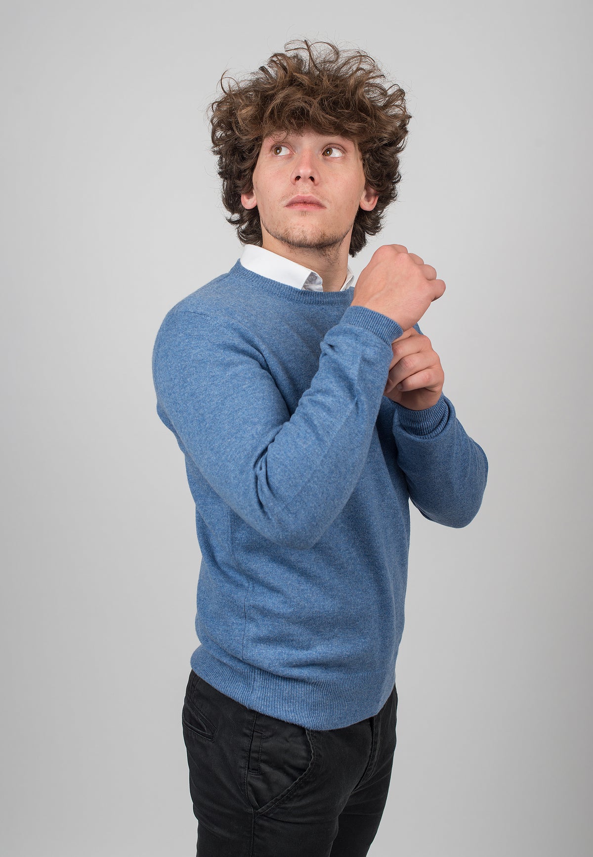 Pull col rond homme 100 % cachemire, coloris Azur, vue 3 | Dalle Piane Cashmere