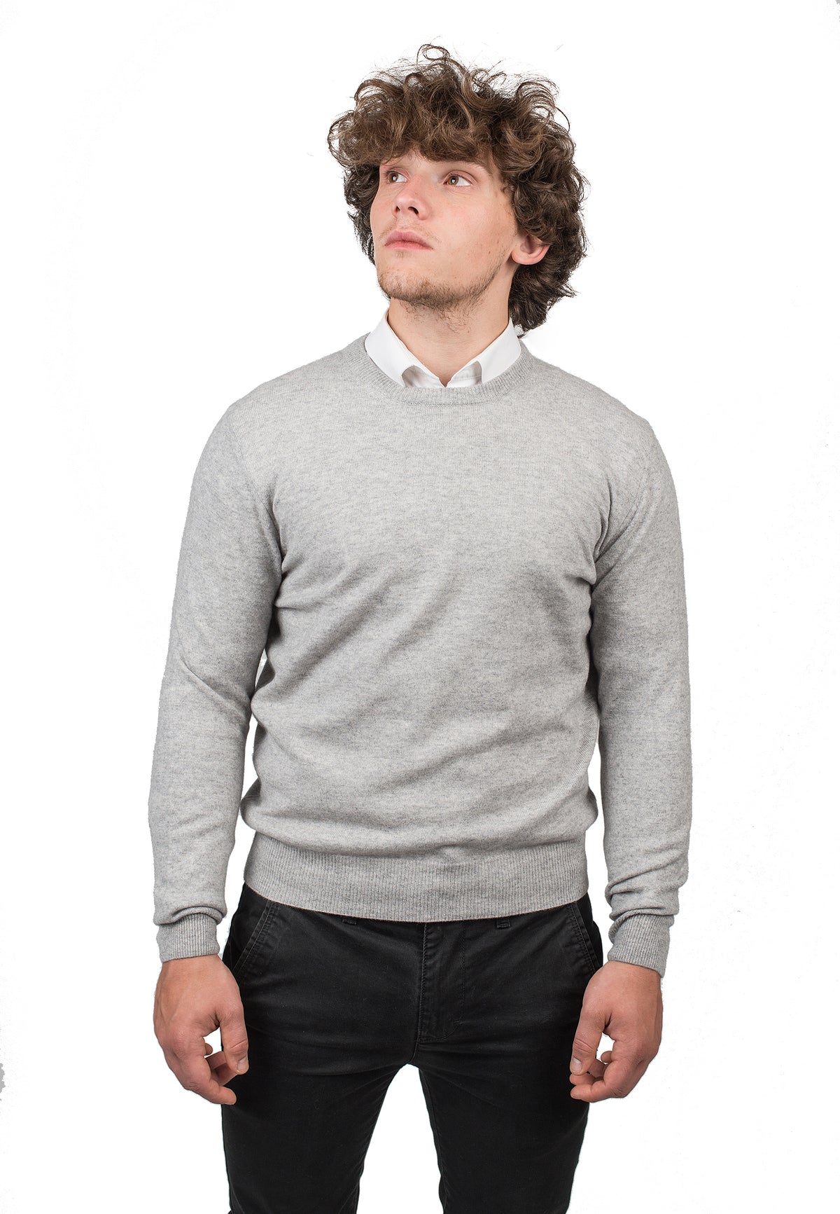 Pull col rond homme 100 % cachemire, coloris Gris | Dalle Piane Cashmere