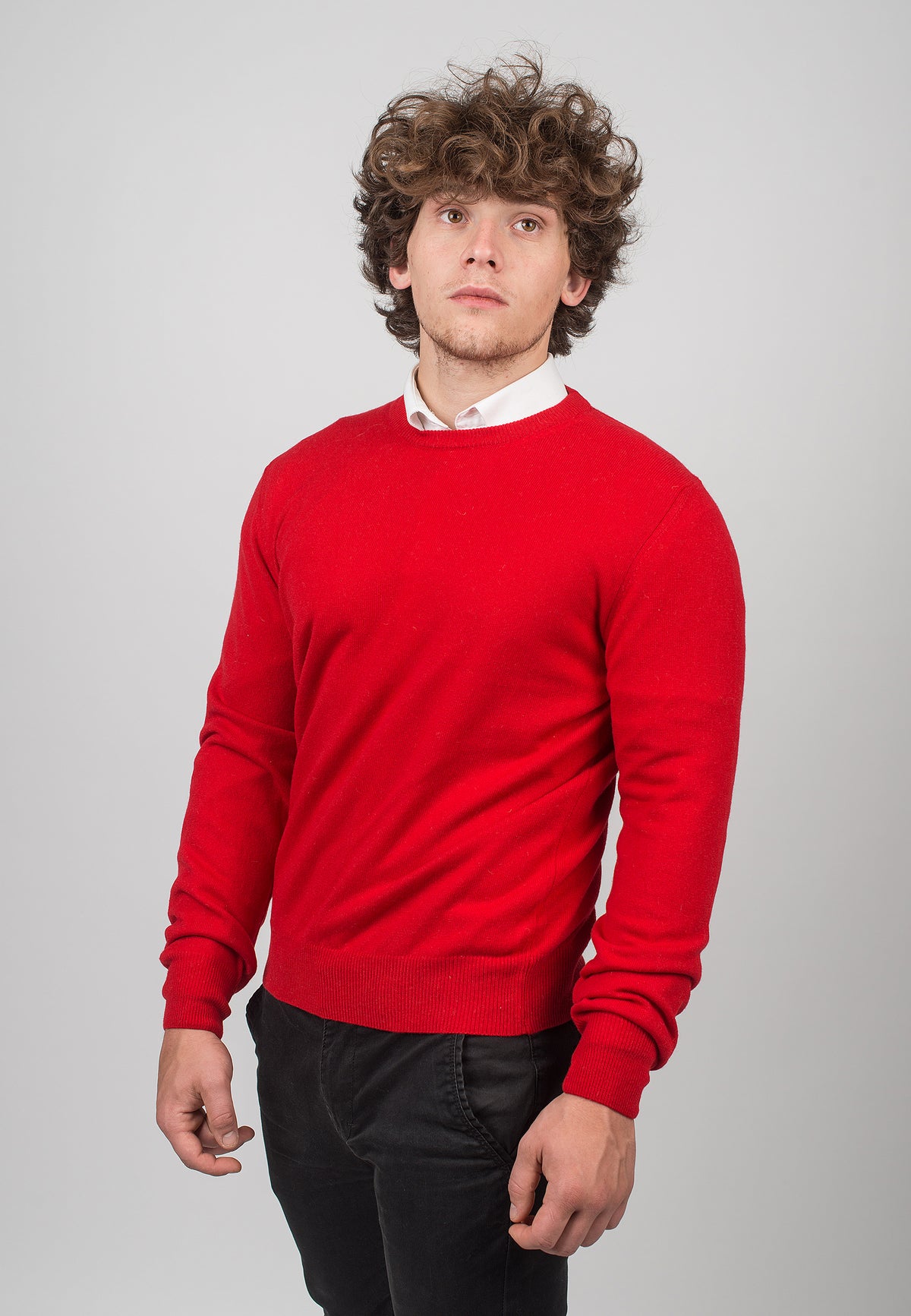 Pull col rond homme 100 % cachemire, coloris Rouge, vue 2 | Dalle Piane Cashmere