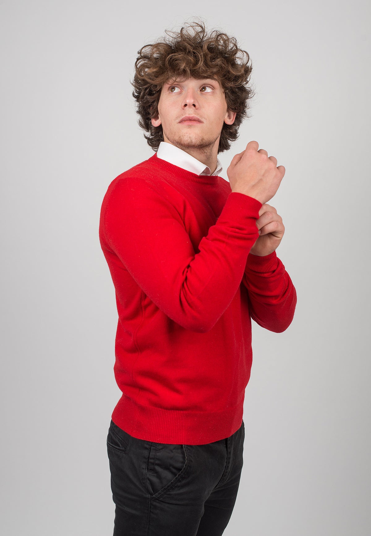 Pull col rond homme 100 % cachemire, coloris Rouge, vue 3 | Dalle Piane Cashmere