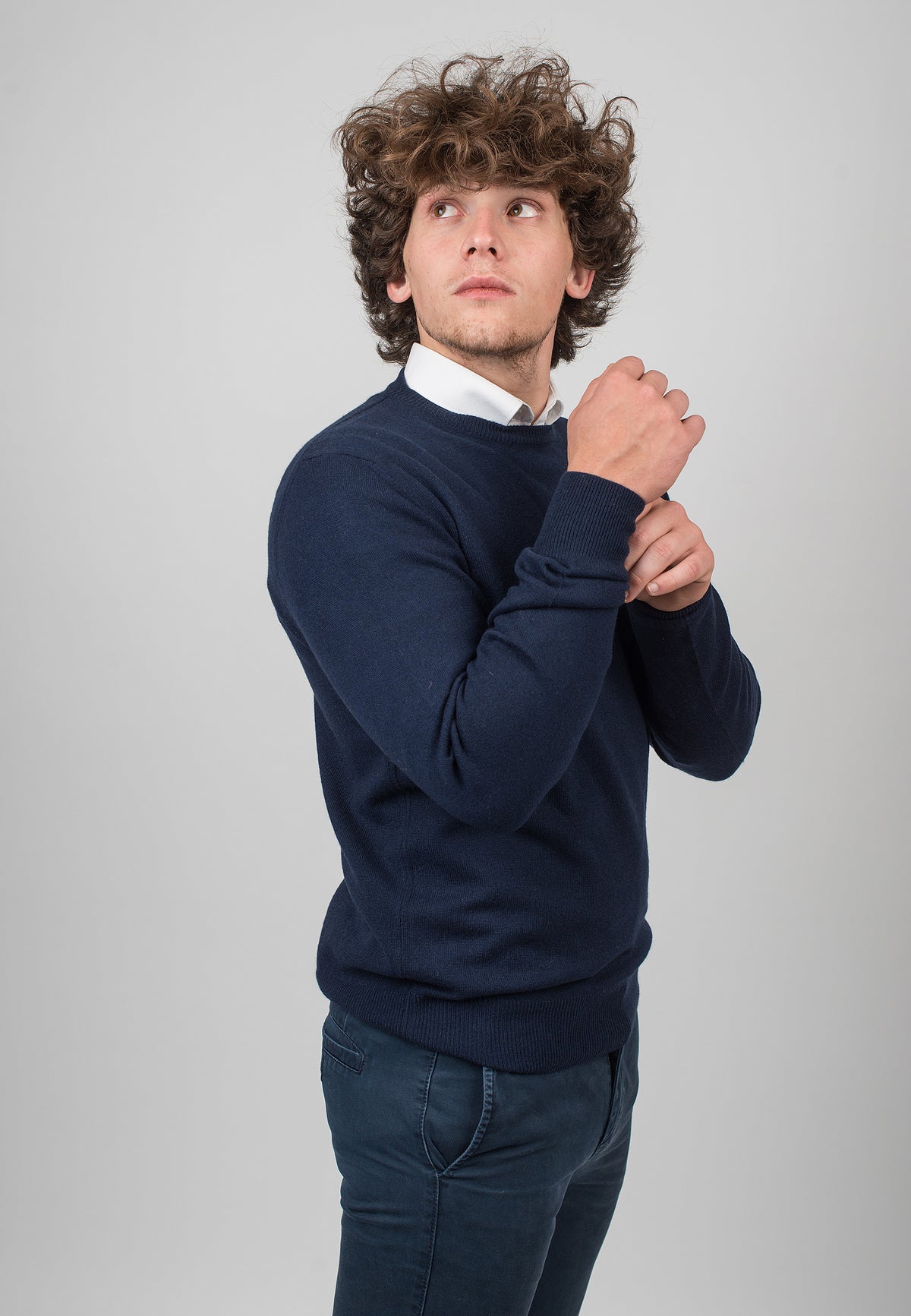 Pull col rond homme 100 % cachemire, coloris Bleu, vue 3 | Dalle Piane Cashmere