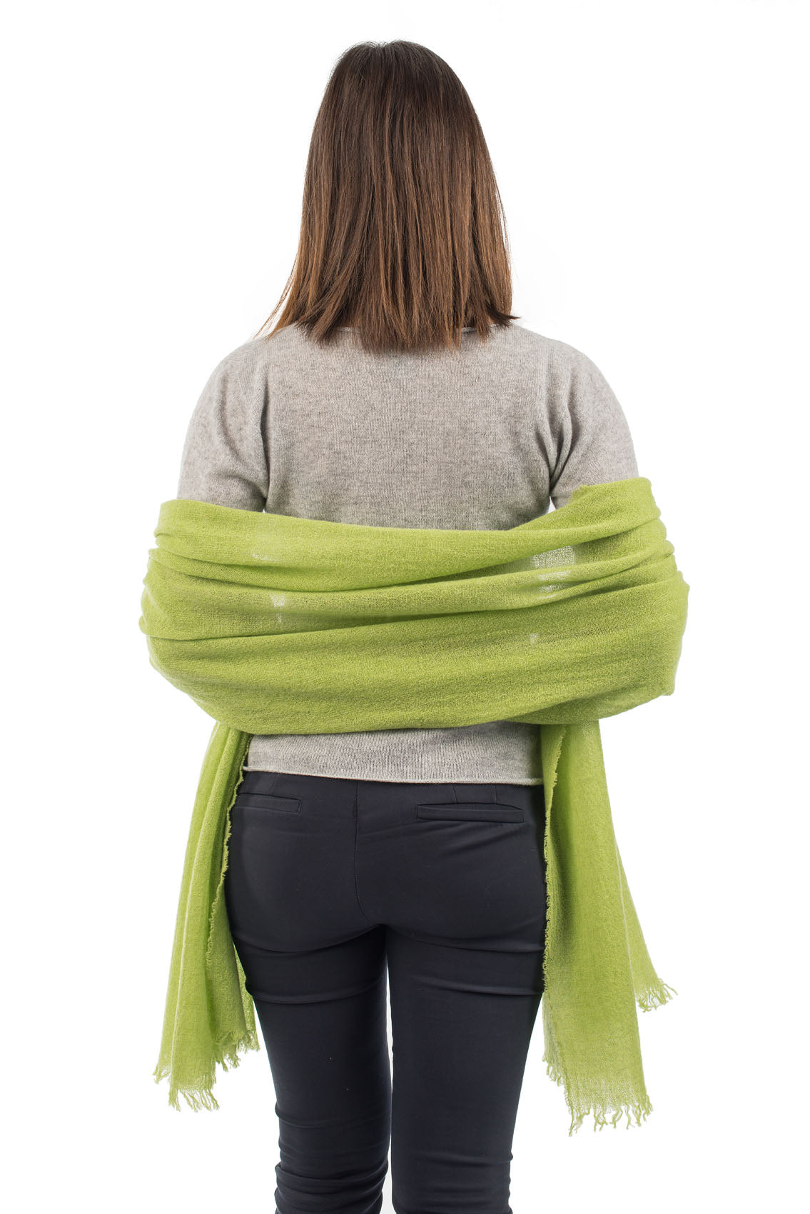 Pashmina femme 100 % cachemire, coloris Vert pomme, vue 4 | Dalle Piane Cashmere