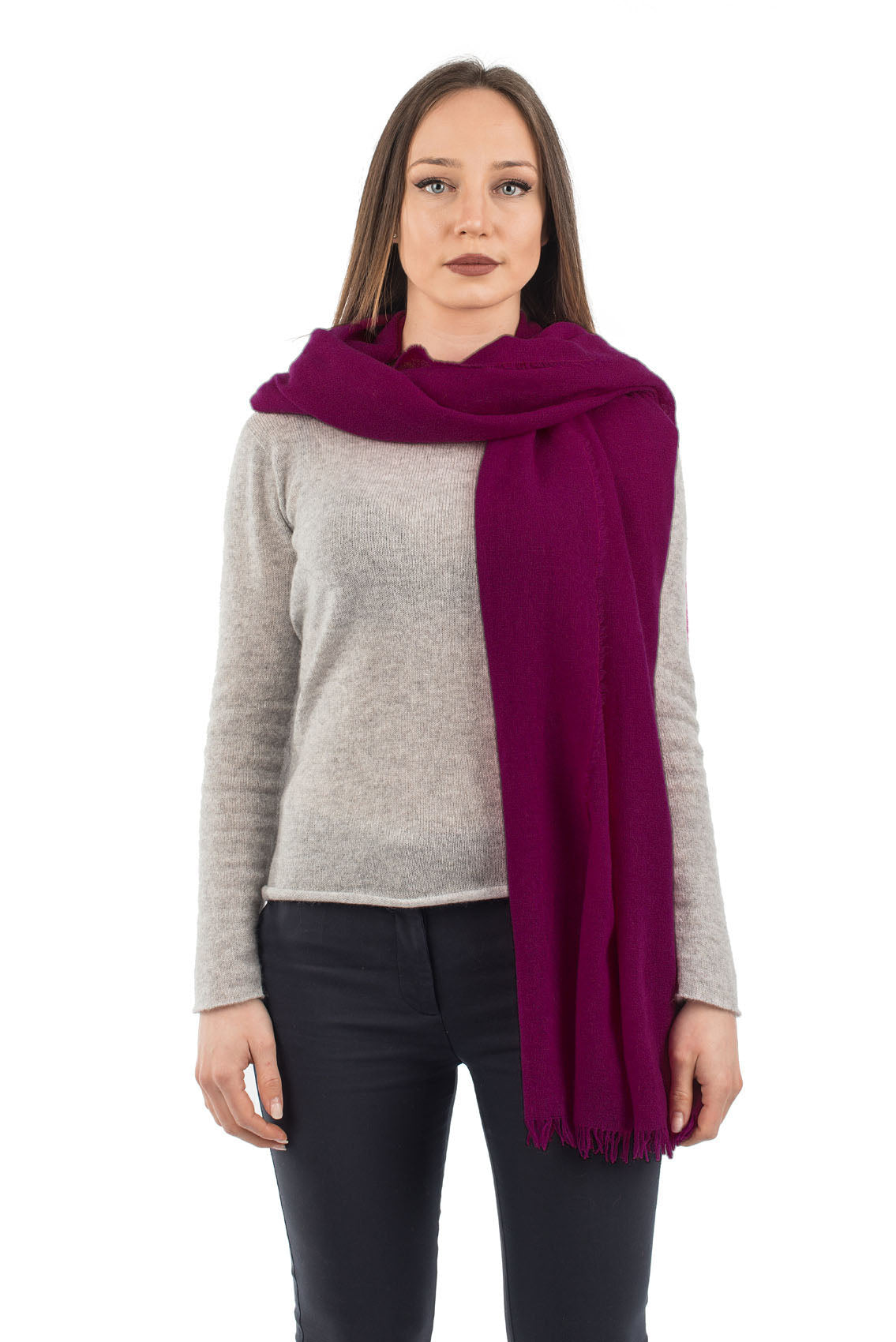 Pashmina femme 100 % cachemire, coloris Fuchsia, vue 2 | Dalle Piane Cashmere