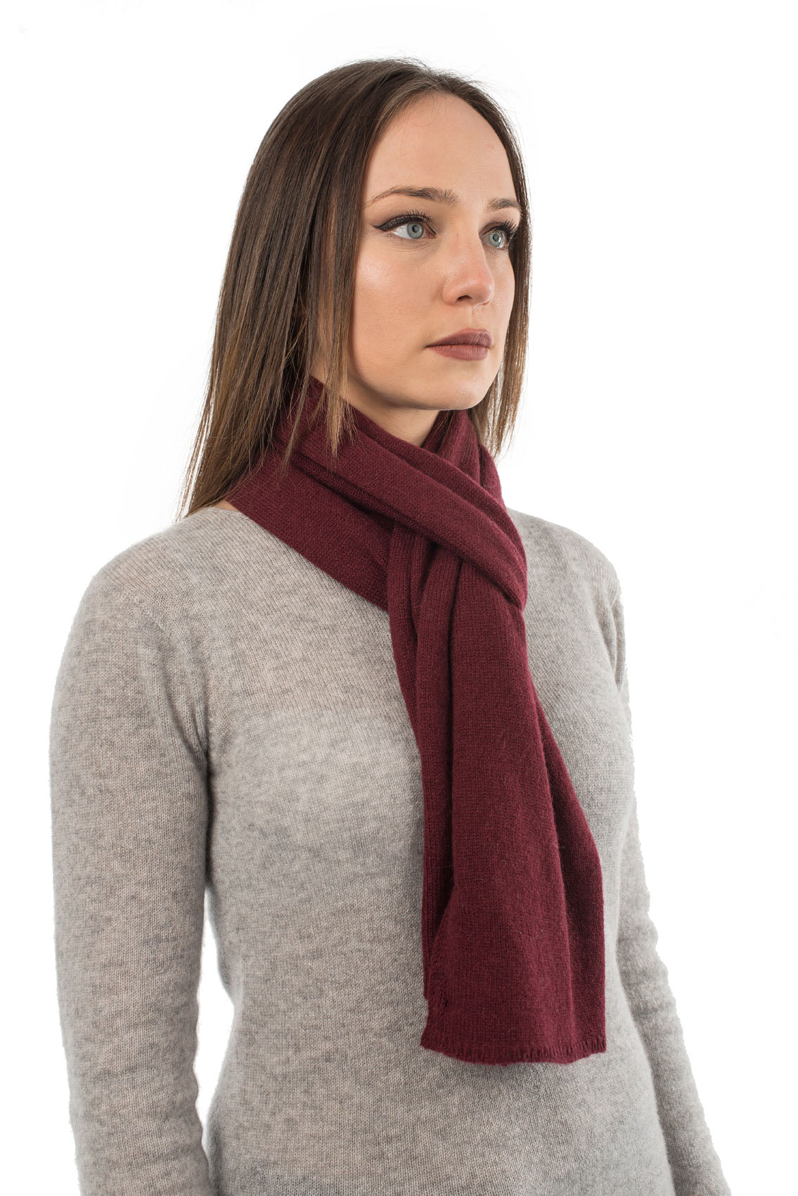 Écharpe mixte 100 % cachemire, coloris Bordeaux, vue 2 | Dalle Piane Cashmere