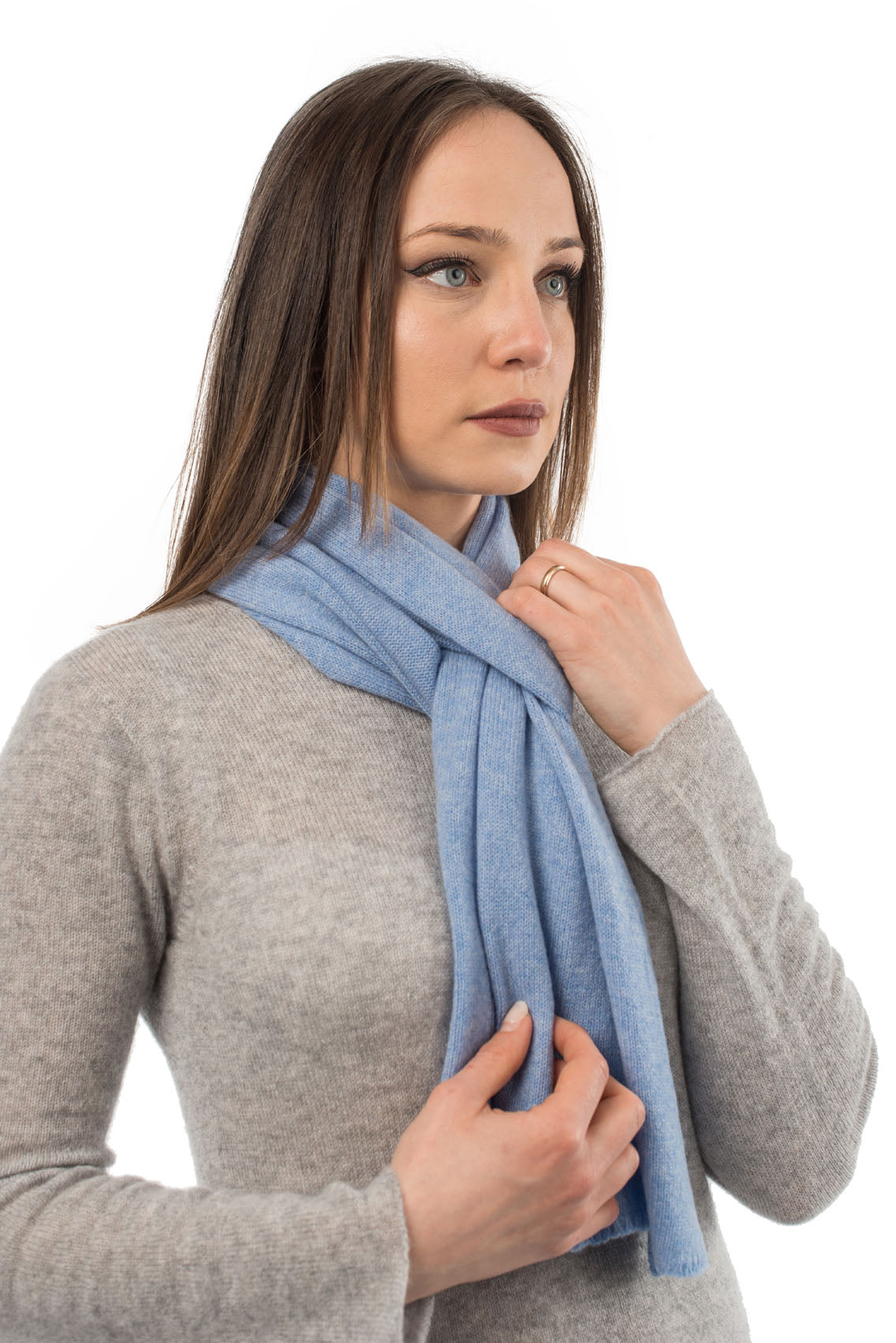 Écharpe mixte 100 % cachemire, coloris Ciel, vue 3 | Dalle Piane Cashmere