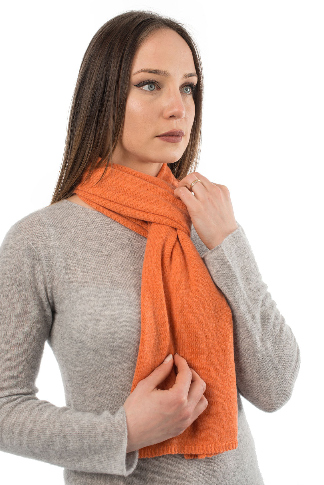 Écharpe mixte 100 % cachemire, coloris Orange, vue 3 | Dalle Piane Cashmere