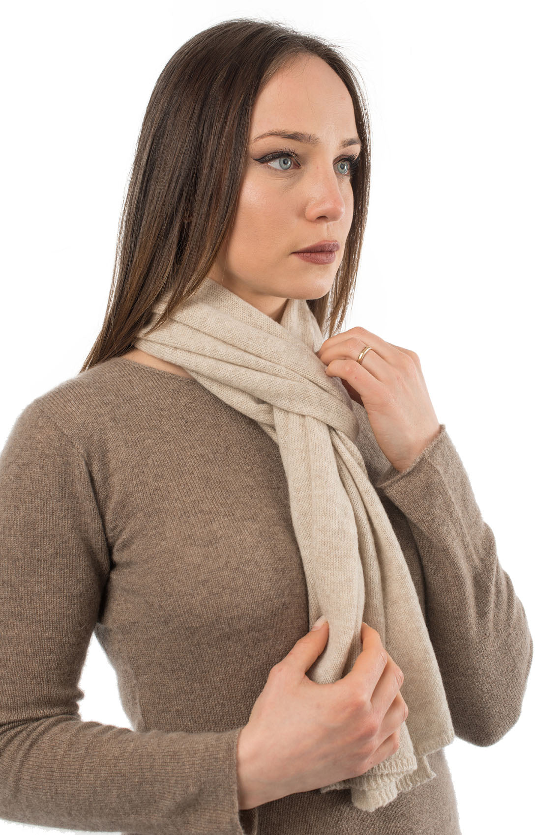 Écharpe mixte 100 % cachemire, coloris Beige, vue 3 | Dalle Piane Cashmere