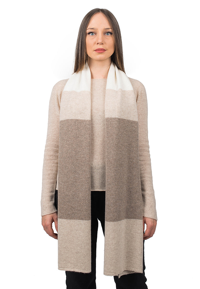 Sciarpa 3 colori Donna 100% Cashmere, colore Beige-Visone-Crema | Dalle Piane Cashmere
