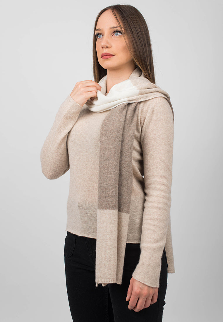 Sciarpa 3 colori Donna 100% Cashmere, colore Beige-Visone-Crema, vista 2 | Dalle Piane Cashmere