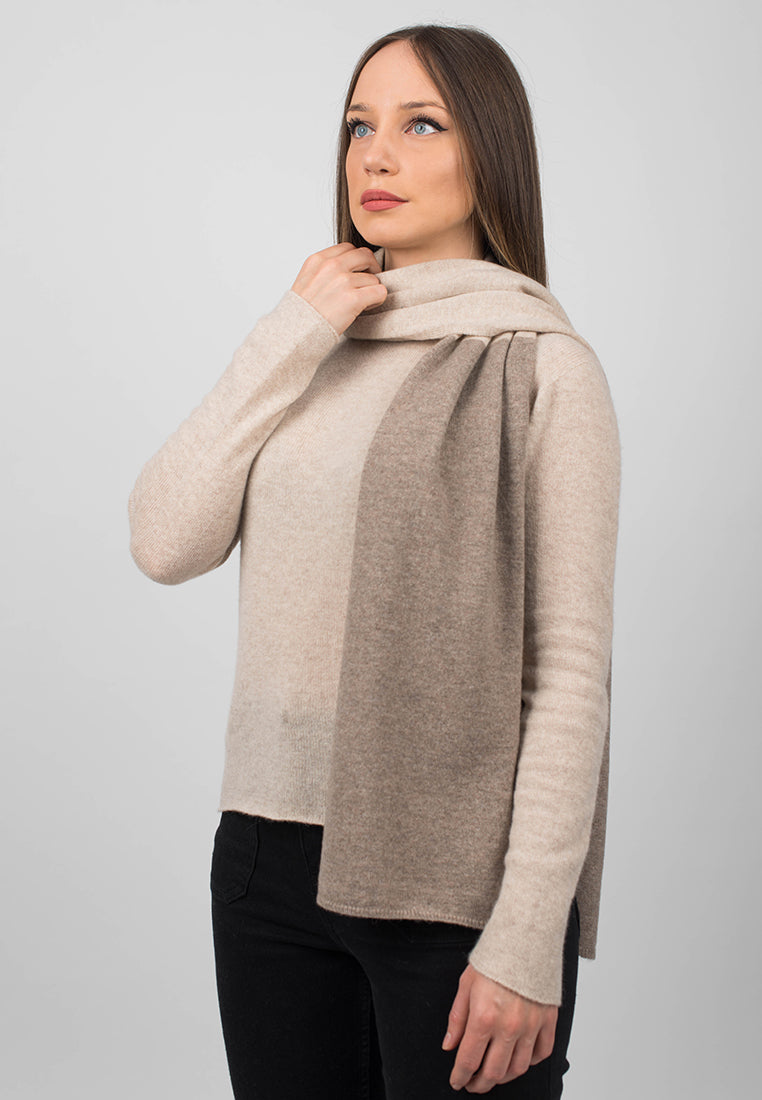 Écharpe femme bicolore 100 % cachemire, coloris Vison-Beige, vue 3 | Dalle Piane Cashmere