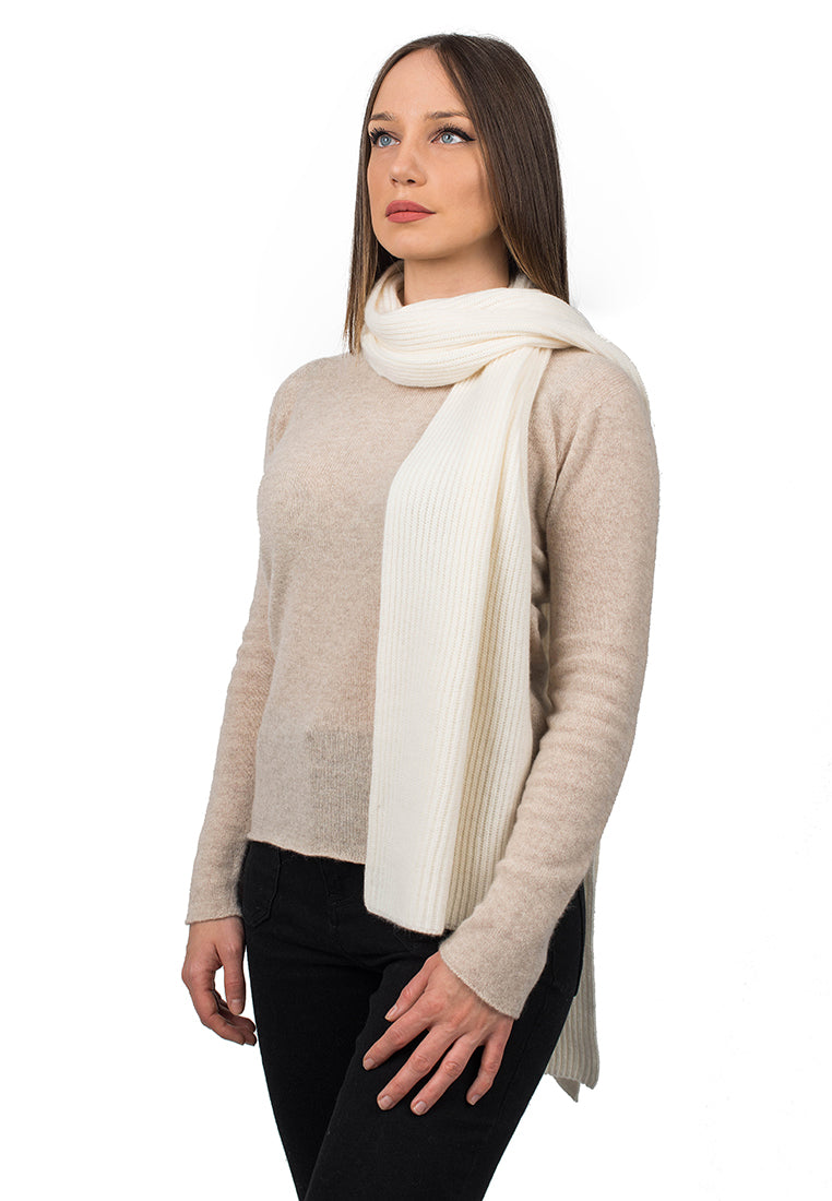 Écharpe femme côtes anglaises 100 % cachemire, coloris Crème | Dalle Piane Cashmere
