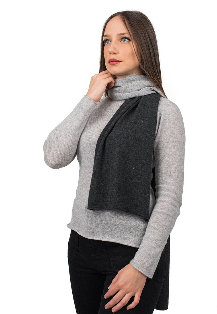 Écharpe femme bicolore 100 % cachemire, coloris Anthracite-Gris | Dalle Piane Cashmere