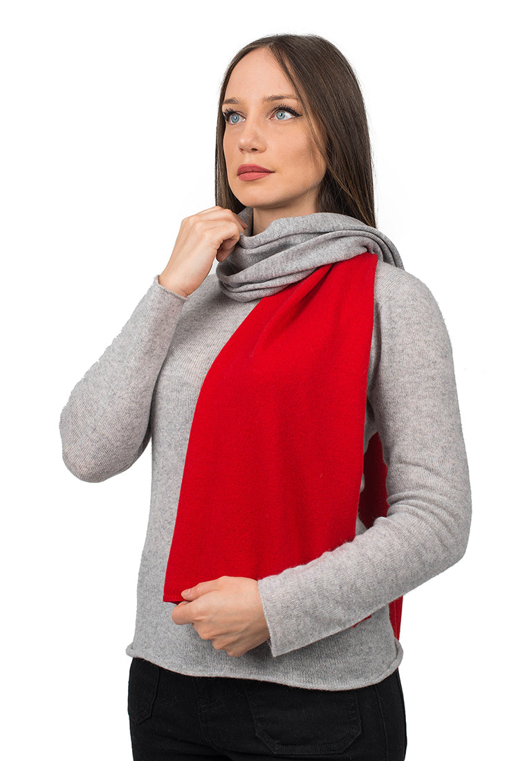 Écharpe femme bicolore 100 % cachemire, coloris Rouge-Gris | Dalle Piane Cashmere