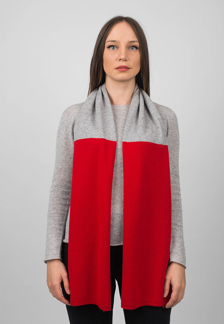 Écharpe femme bicolore 100 % cachemire, coloris Rouge-Gris, vue 2 | Dalle Piane Cashmere