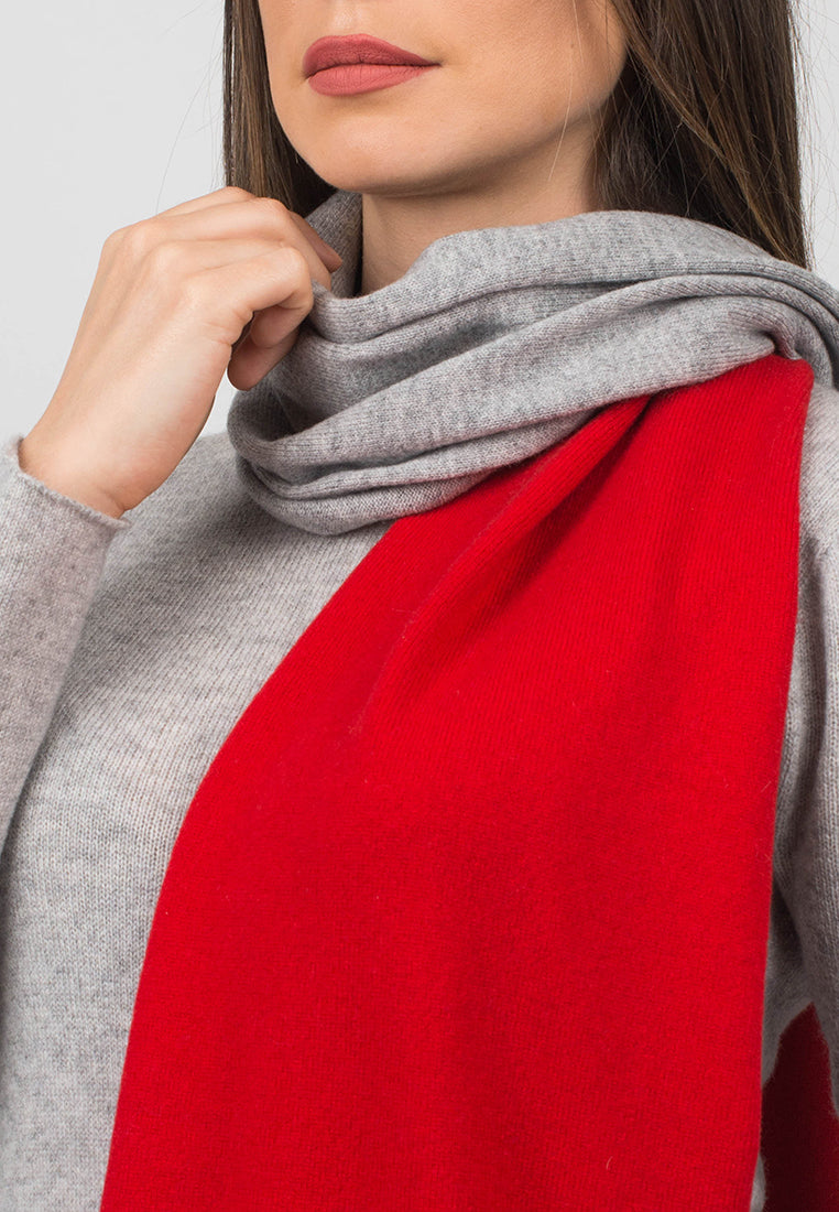 Écharpe femme bicolore 100 % cachemire, coloris Rouge-Gris, vue 3 | Dalle Piane Cashmere