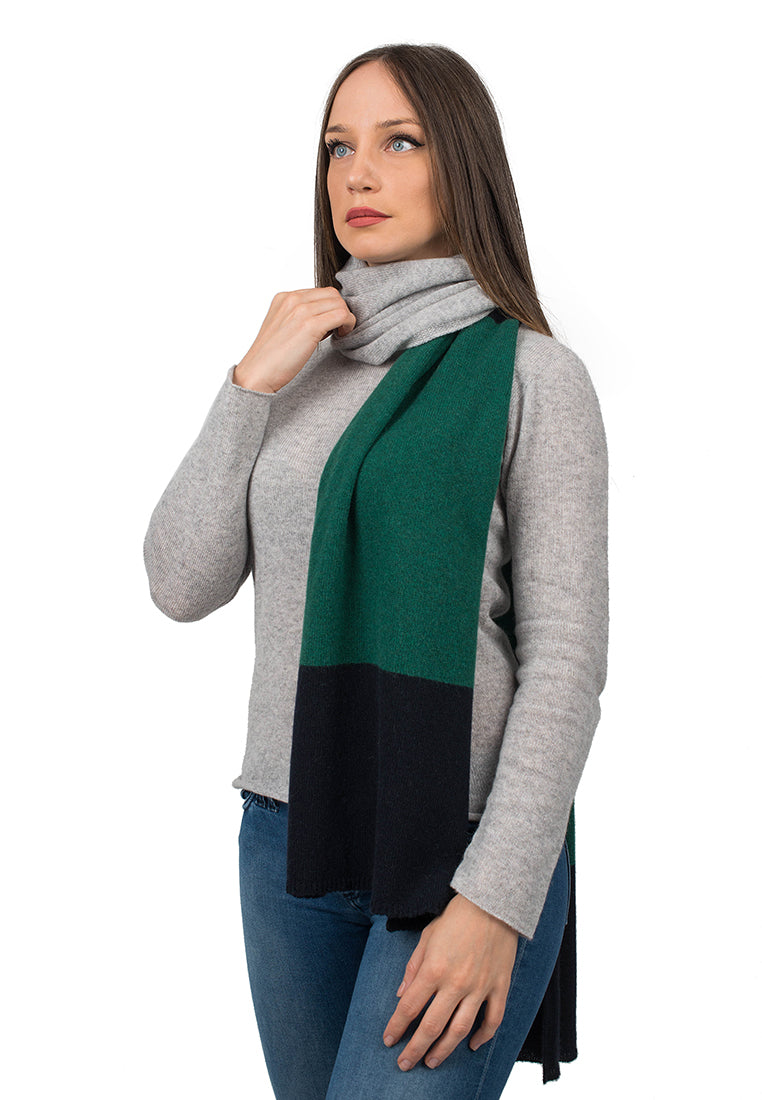 Écharpe femme tricolore 100 % cachemire, coloris Bleu-Vert-Gris | Dalle Piane Cashmere