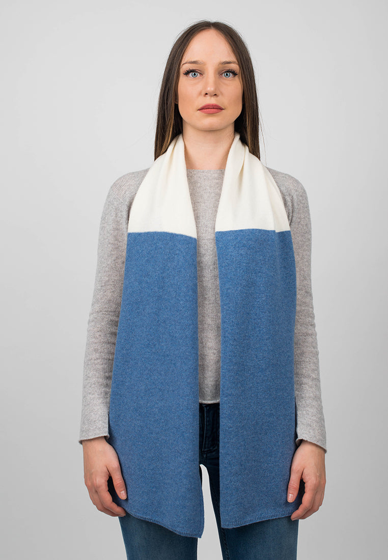 Sciarpa bicolore Donna 100% Cashmere, colore Crema-Azzurro, vista 2 | Dalle Piane Cashmere