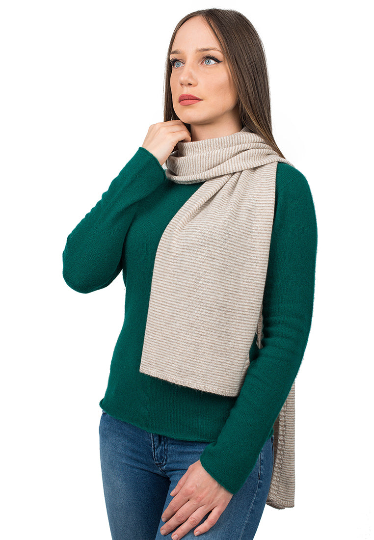 Sciarpa multi righe Donna 100% Cashmere, colore Visone-Beige-Crema | Dalle Piane Cashmere
