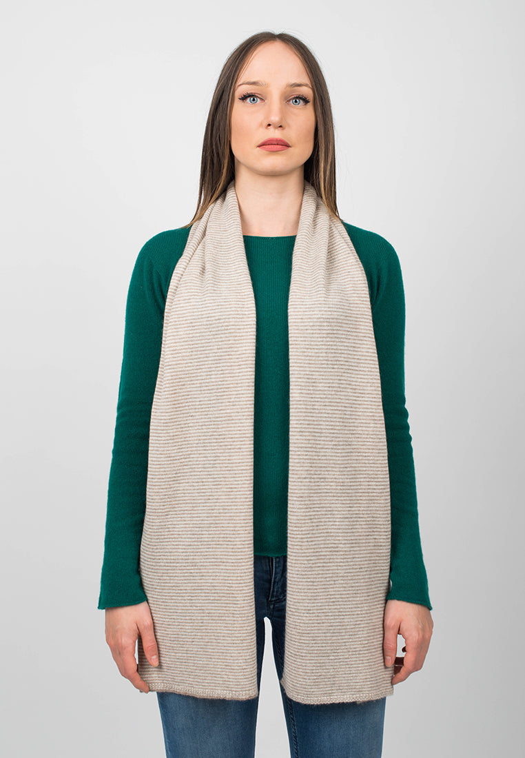 Sciarpa multi righe Donna 100% Cashmere, colore Visone-Beige-Crema, vista 2 | Dalle Piane Cashmere