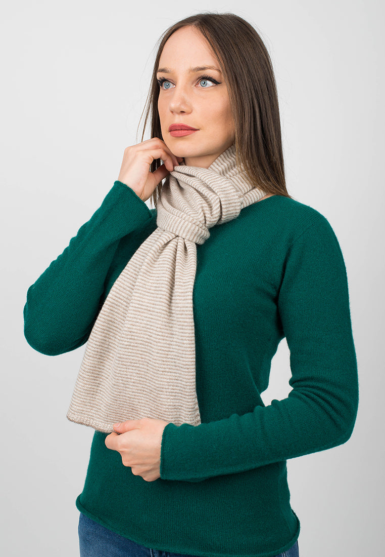Écharpe femme à rayures 100 % cachemire, coloris Vison-Beige-Crème, vue 4 | Dalle Piane Cashmere