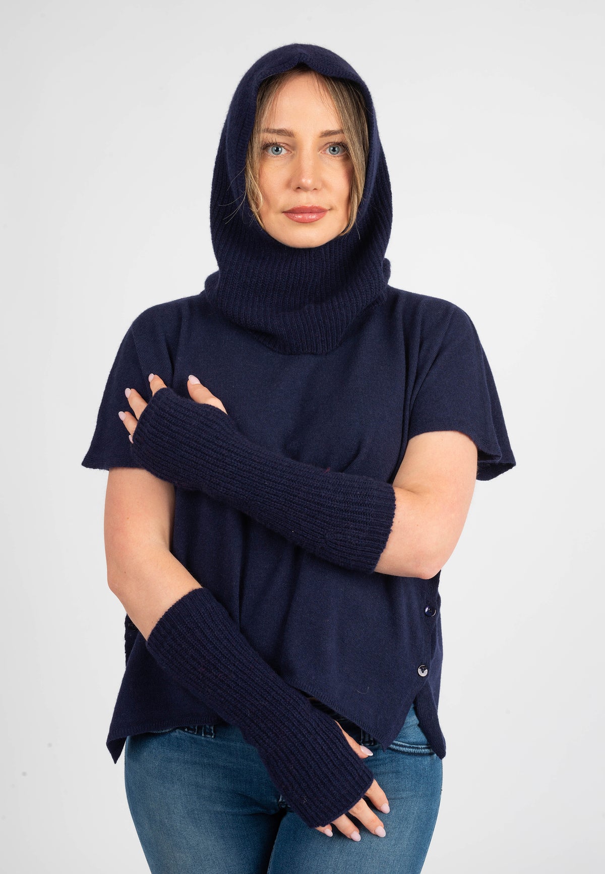 Cagoule mélange cachemire, coloris Bleu, vue 4 | Dalle Piane Cashmere