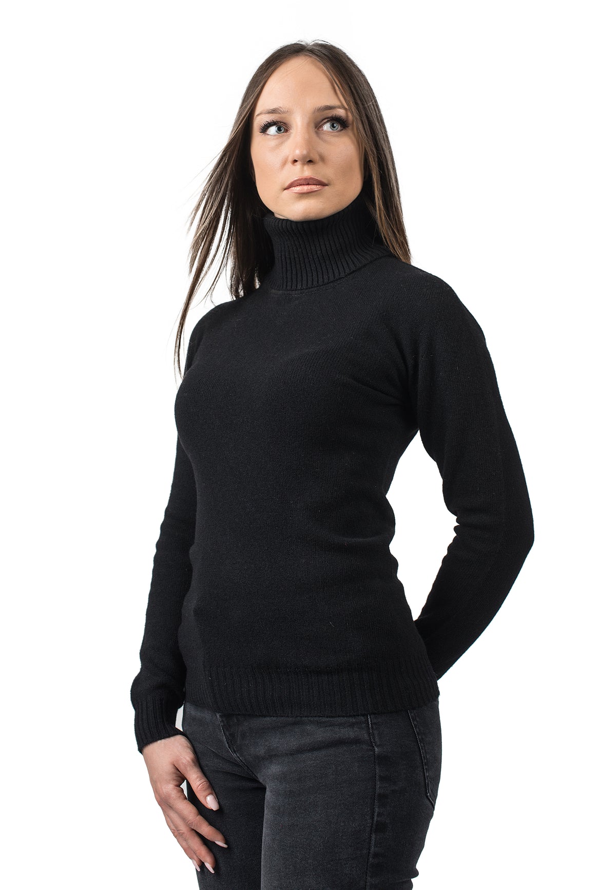 Pull col roulé femme en cachemire régénéré, coloris Noir | Dalle Piane Cashmere