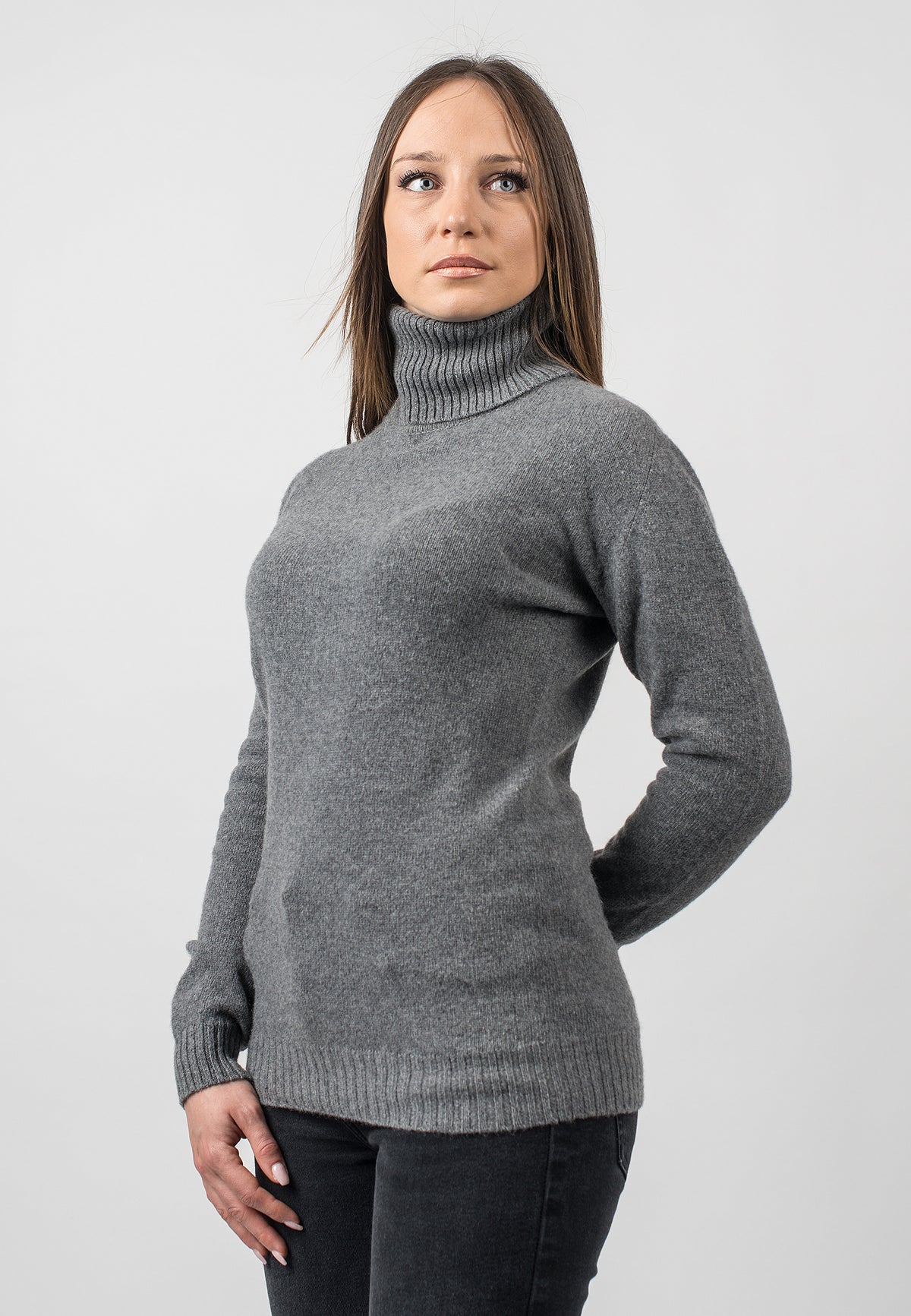 Pull col roulé femme en cachemire régénéré, coloris Gris, vue 2 | Dalle Piane Cashmere