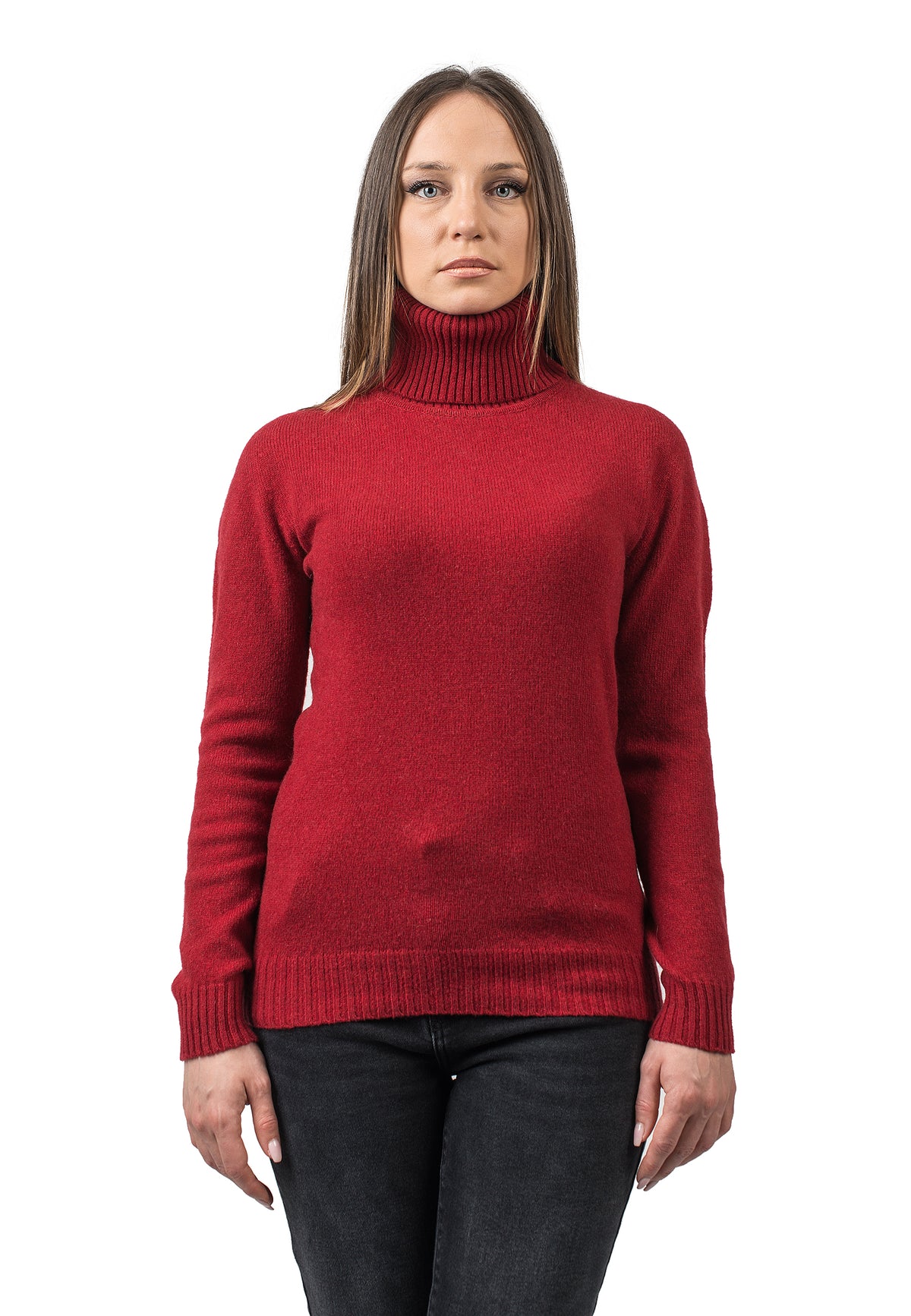 Pull col roulé femme en cachemire régénéré, coloris Rouge | Dalle Piane Cashmere