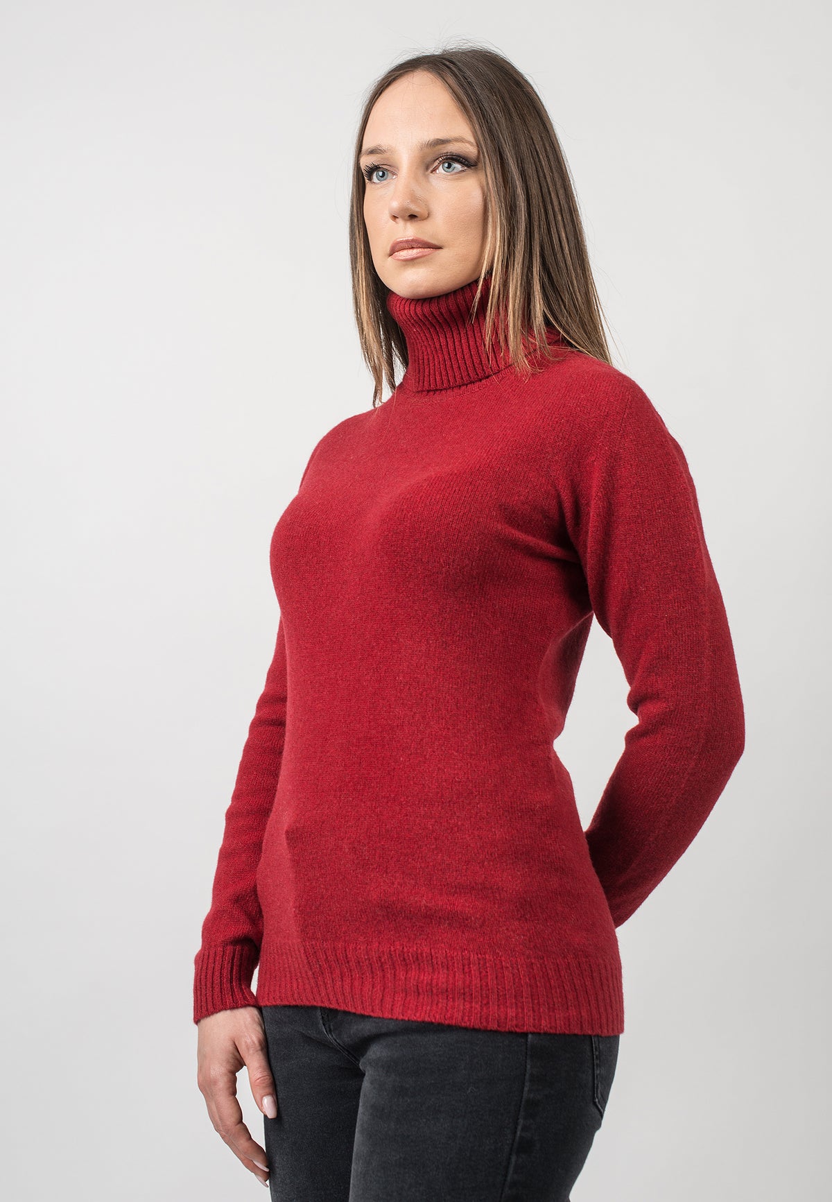 Pull col roulé femme en cachemire régénéré, coloris Rouge, vue 2 | Dalle Piane Cashmere