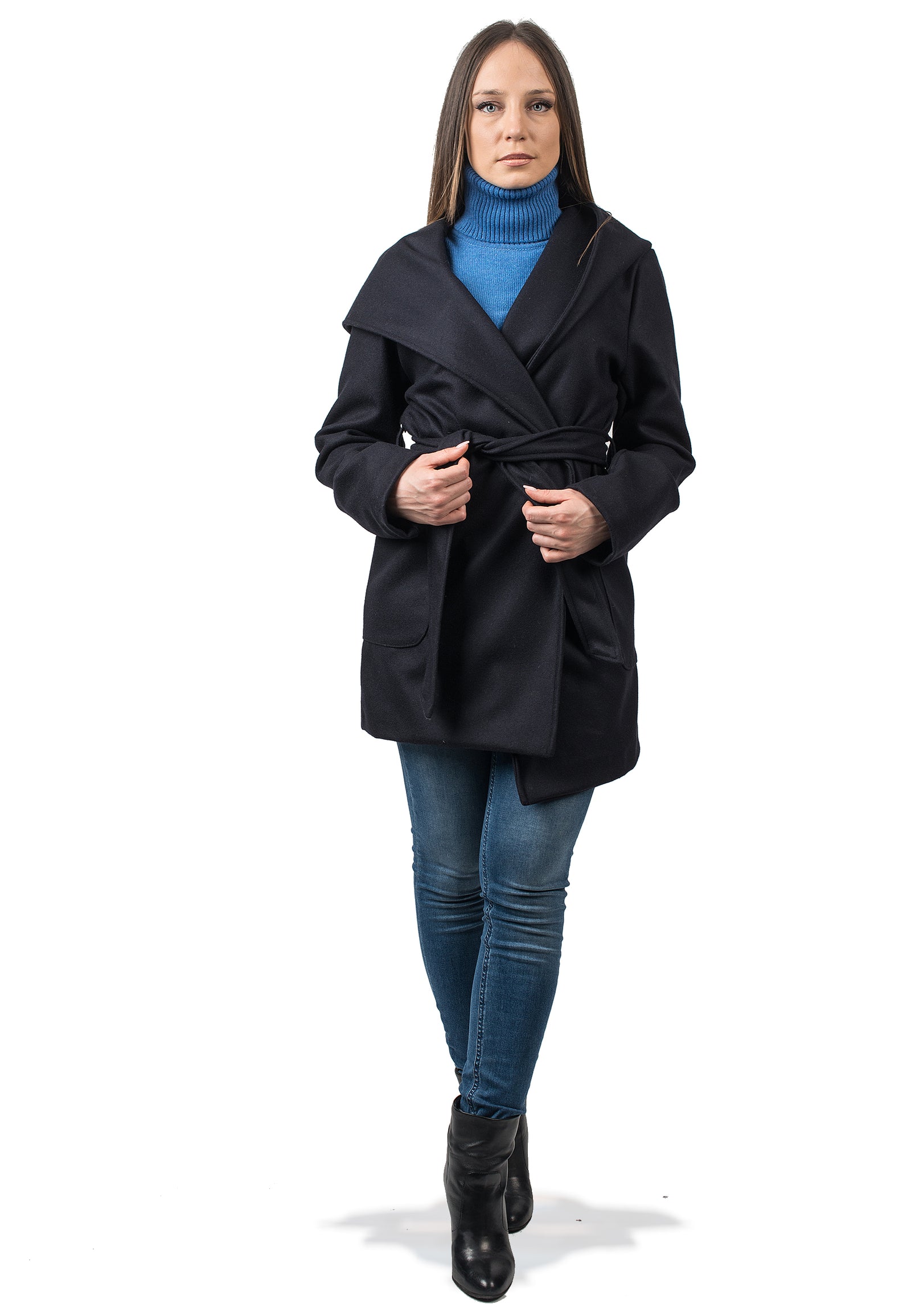 OMZIN Cappotto Invernale Donna Con Cappuccio – Misto Lana, Taglio Oversize, Colore Unito, Chiusura Con Bottone