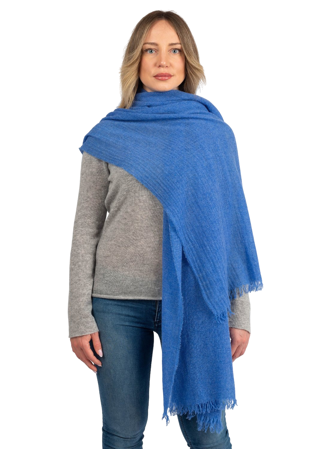 Pashmina femme 100 % cachemire, coloris Bleu roi, vue 2 | Dalle Piane Cashmere