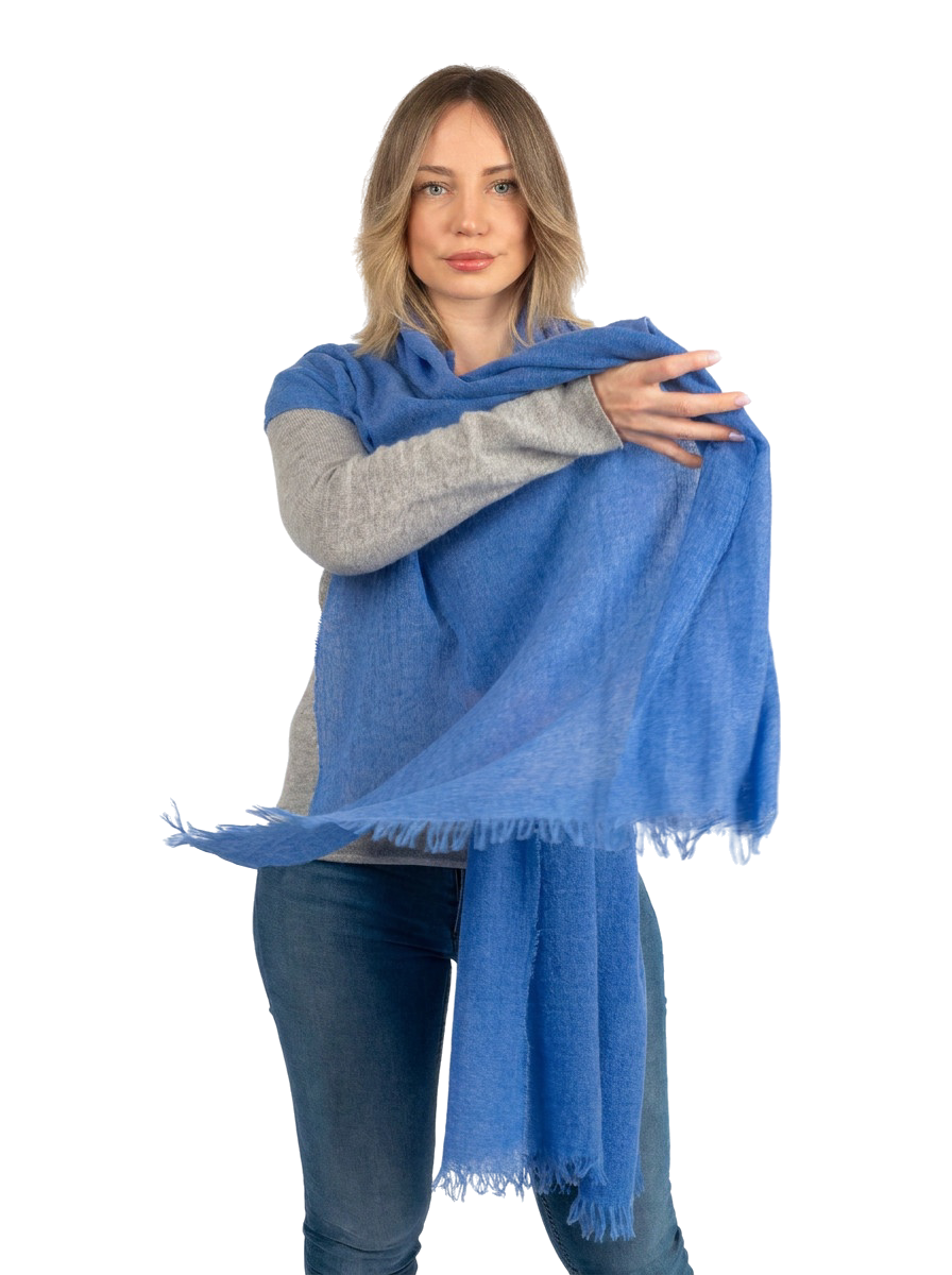 Pashmina femme 100 % cachemire, coloris Bleu roi, vue 3 | Dalle Piane Cashmere