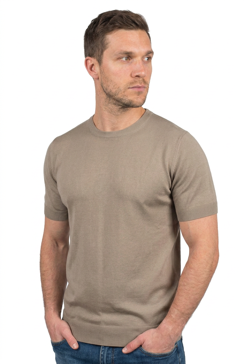 T-shirt homme manches courtes 100 % coton, coloris Taupe, vue 3 | Dalle Piane Cashmere