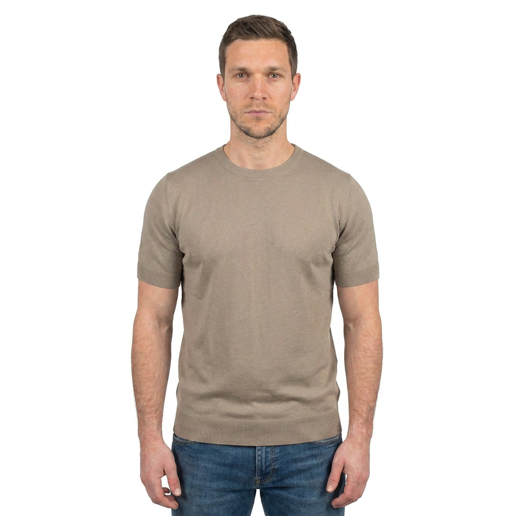 T-shirt homme manches courtes 100 % coton, coloris Taupe | Dalle Piane Cashmere