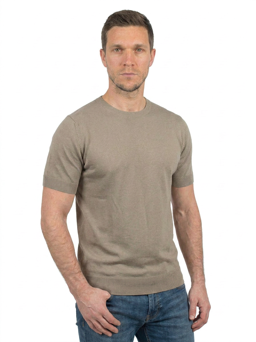 T-shirt homme manches courtes 100 % coton, coloris Taupe, vue 4 | Dalle Piane Cashmere