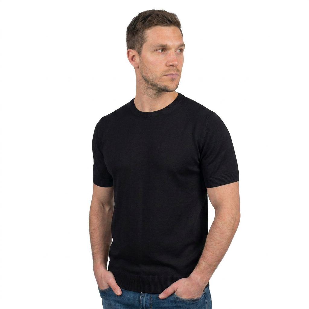 T-shirt homme manches courtes 100 % coton, coloris Noir, vue 2 | Dalle Piane Cashmere