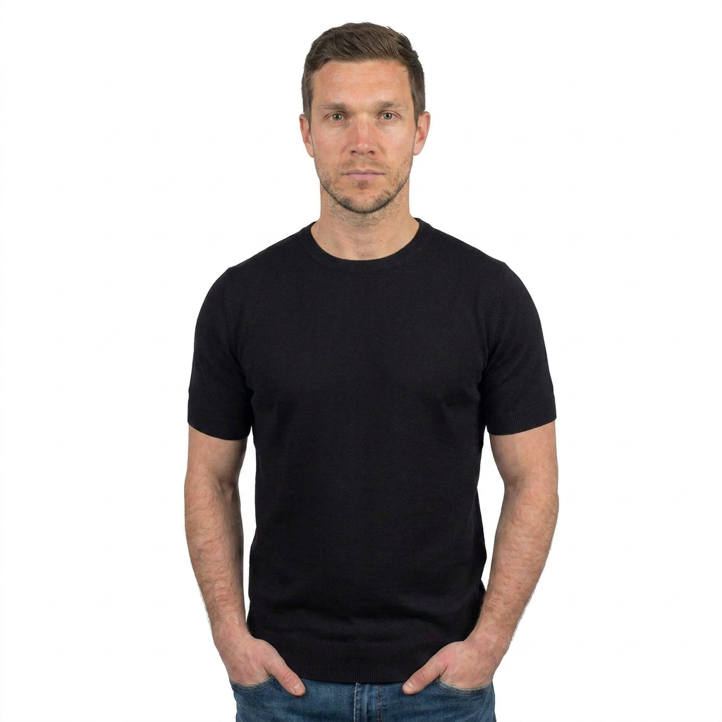 T-shirt homme manches courtes 100 % coton, coloris Noir | Dalle Piane Cashmere