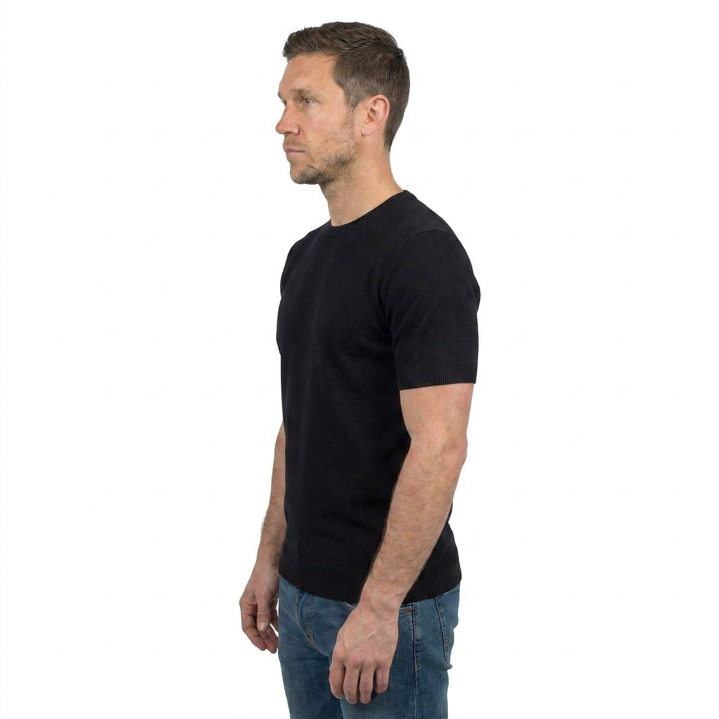 T-shirt homme manches courtes 100 % coton, coloris Noir, vue 3 | Dalle Piane Cashmere