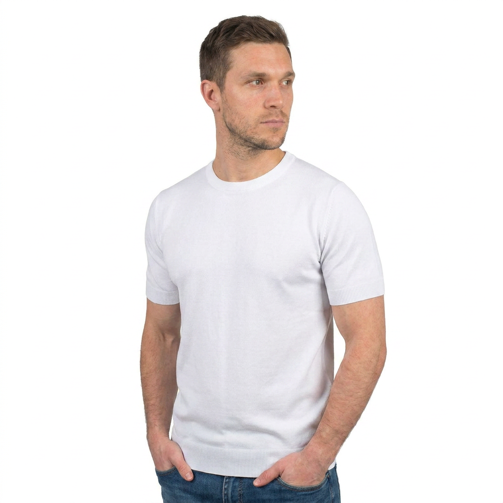 T-shirt homme manches courtes 100 % coton, coloris Blanc, vue 2 | Dalle Piane Cashmere