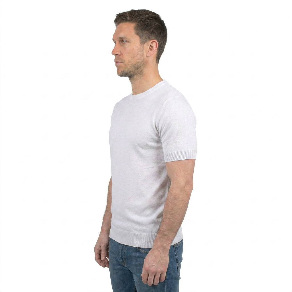 T-shirt homme manches courtes 100 % coton, coloris Blanc, vue 3 | Dalle Piane Cashmere