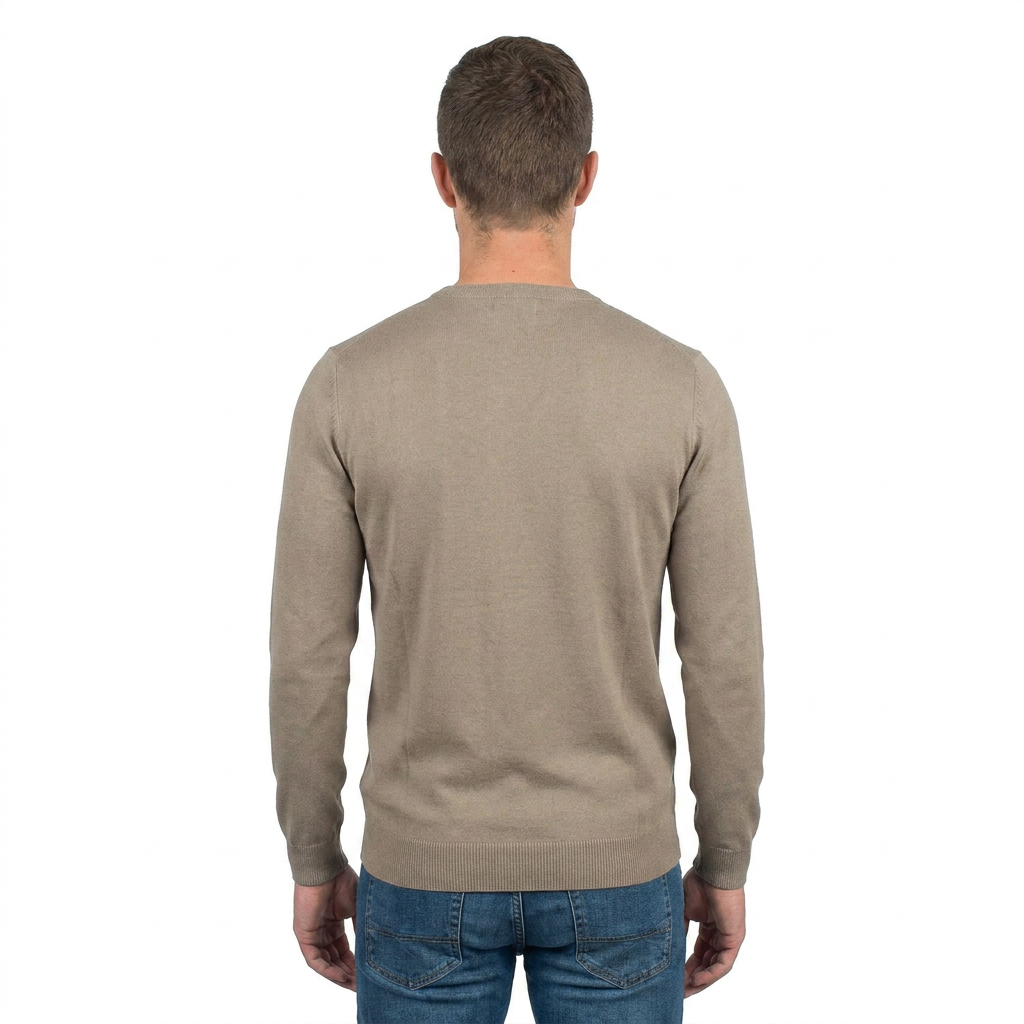 Pull col rond homme 100 % coton, coloris Taupe, vue 4 | Dalle Piane Cashmere