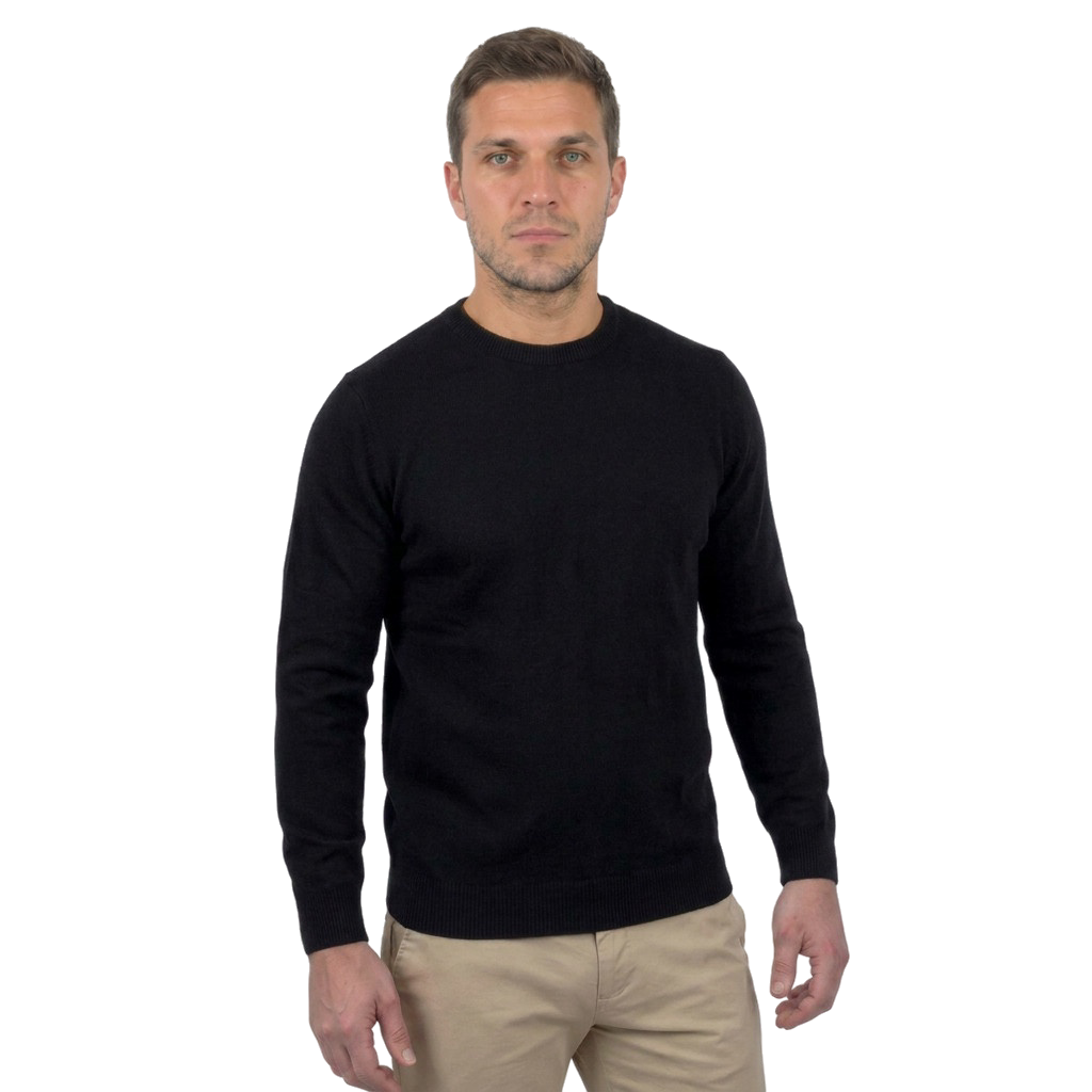 Pull col rond homme 100 % laine mérinos, coloris Noir | Dalle Piane Cashmere
